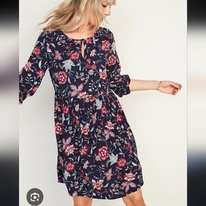 Old Navy Rayon Navy Floral Long Sleeve Swing Dress Boho Sz XL NWT